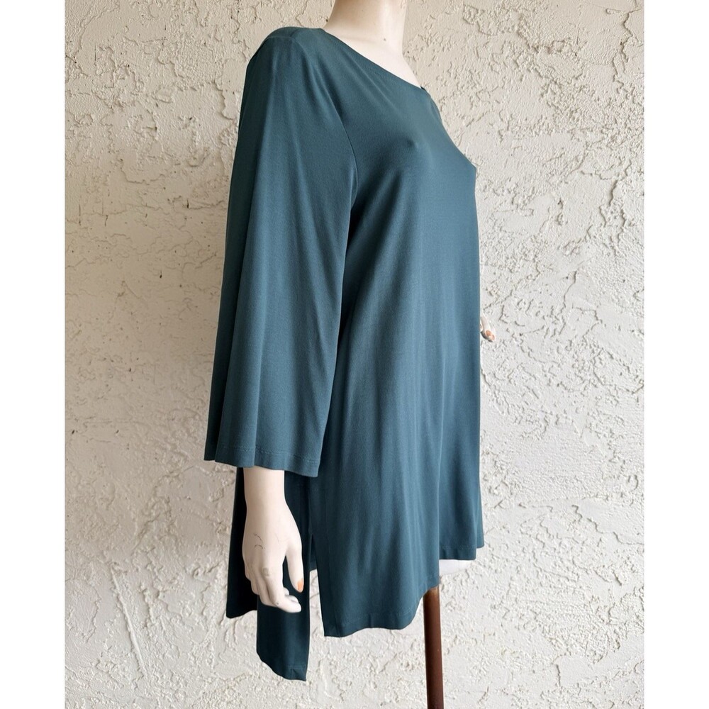 EILEEN FISHER Jersey Oversized Tunic Top Blouse Teal Blue High Low Hem Size XL
